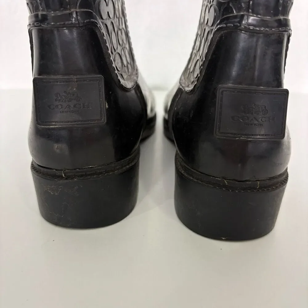 Coach Black Monogram Mid Calf Pull On Rain Boots Women's‎ Size 5